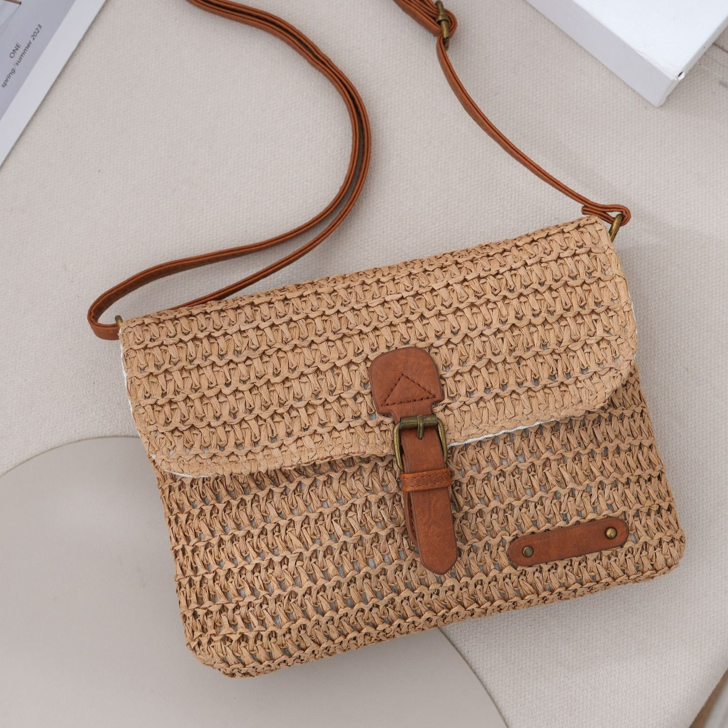 Retro Straw Crossbody Bag for Women