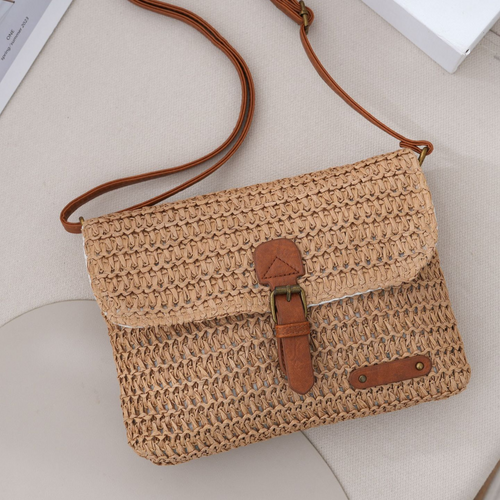 Retro Straw Crossbody Bag for Women