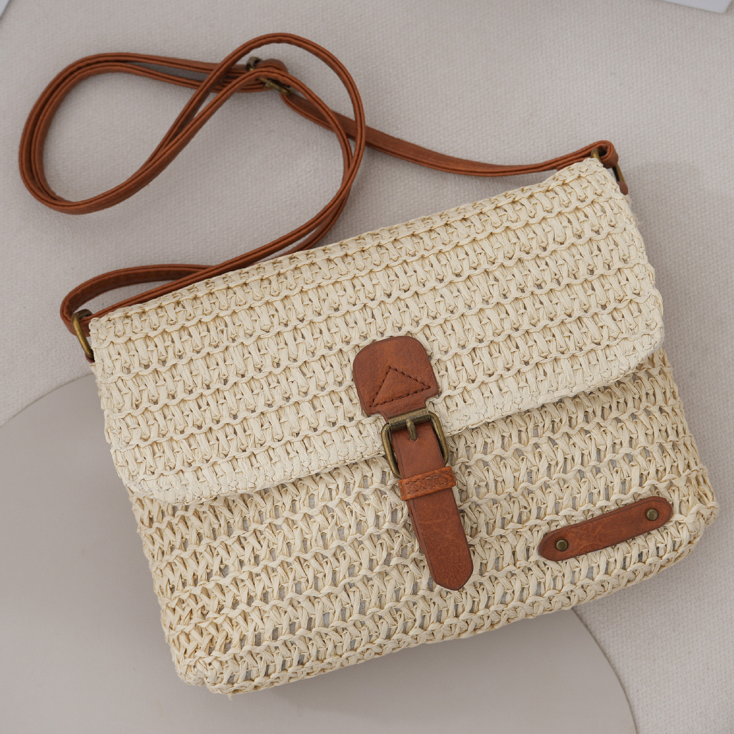 Retro Straw Crossbody Bag for Women