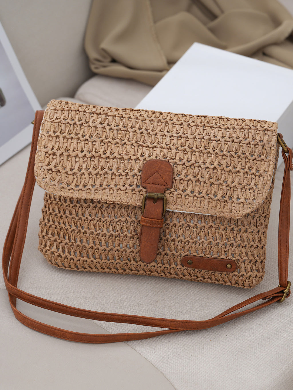 Retro Straw Crossbody Bag for Women