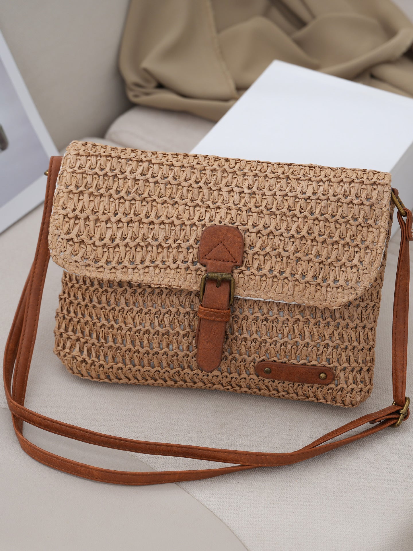 Retro Straw Crossbody Bag for Women