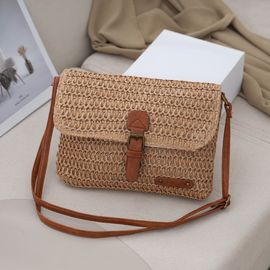 Retro Straw Crossbody Bag for Women